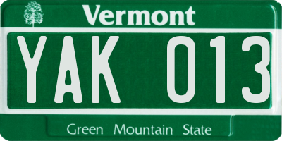 VT license plate YAK013