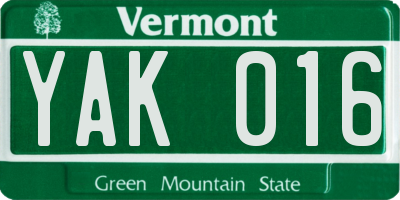 VT license plate YAK016