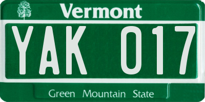 VT license plate YAK017