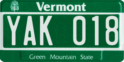 VT license plate YAK018