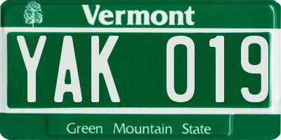 VT license plate YAK019