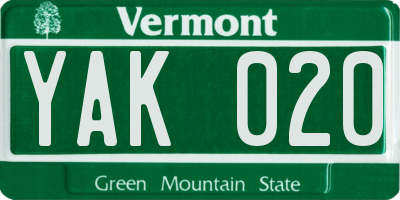 VT license plate YAK020