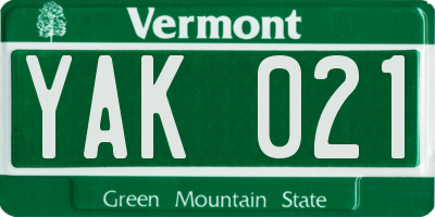 VT license plate YAK021