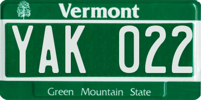 VT license plate YAK022