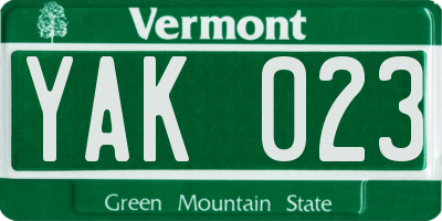 VT license plate YAK023