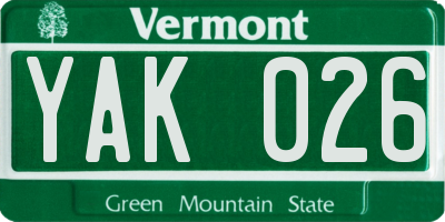 VT license plate YAK026