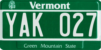 VT license plate YAK027