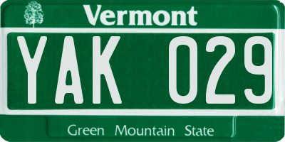 VT license plate YAK029