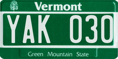 VT license plate YAK030