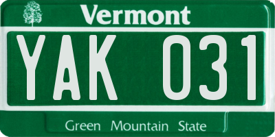 VT license plate YAK031