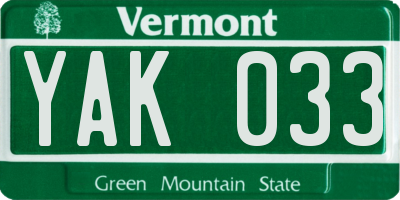 VT license plate YAK033