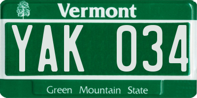 VT license plate YAK034