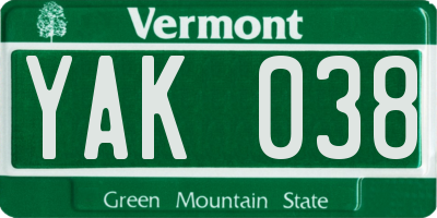 VT license plate YAK038