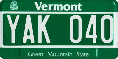 VT license plate YAK040