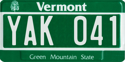 VT license plate YAK041