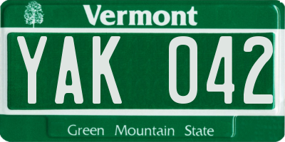 VT license plate YAK042