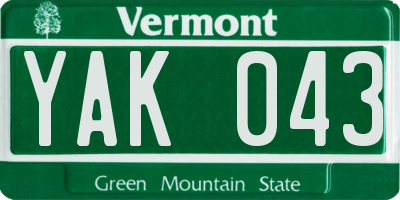 VT license plate YAK043