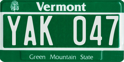 VT license plate YAK047