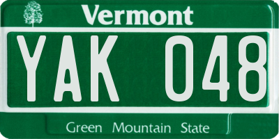 VT license plate YAK048