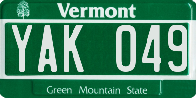 VT license plate YAK049