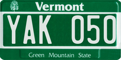VT license plate YAK050