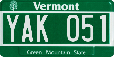 VT license plate YAK051