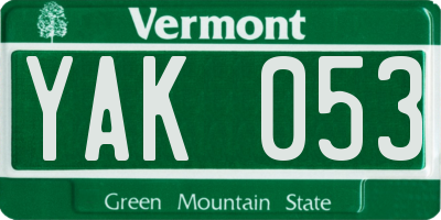 VT license plate YAK053