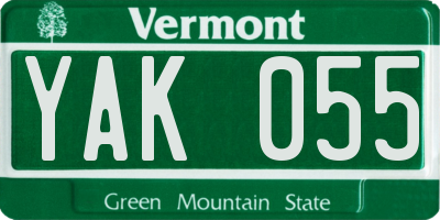 VT license plate YAK055