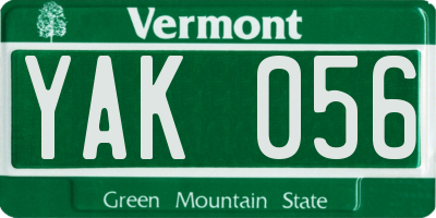 VT license plate YAK056