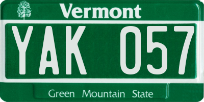 VT license plate YAK057