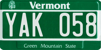 VT license plate YAK058