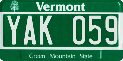 VT license plate YAK059