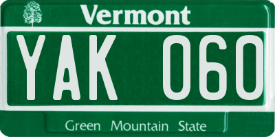VT license plate YAK060
