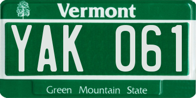 VT license plate YAK061