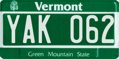 VT license plate YAK062