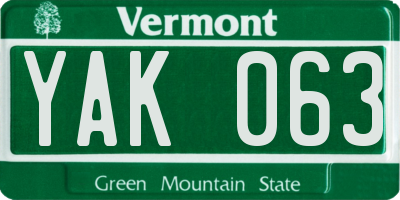 VT license plate YAK063