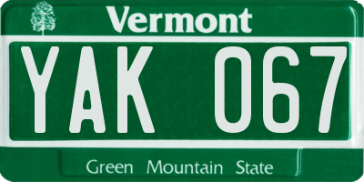 VT license plate YAK067