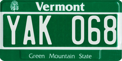 VT license plate YAK068