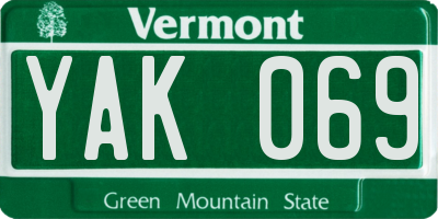 VT license plate YAK069