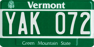 VT license plate YAK072