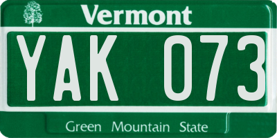 VT license plate YAK073