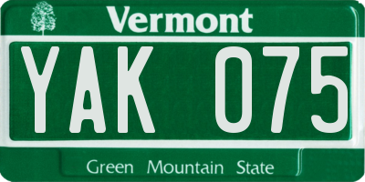 VT license plate YAK075