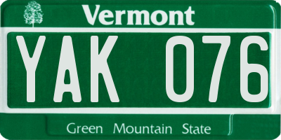 VT license plate YAK076