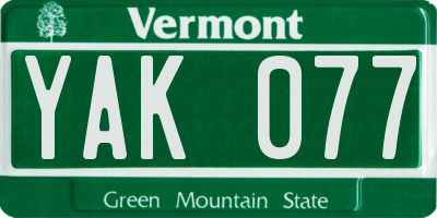 VT license plate YAK077