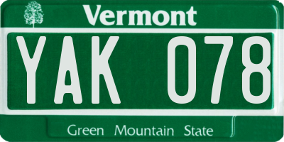VT license plate YAK078