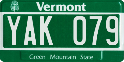 VT license plate YAK079