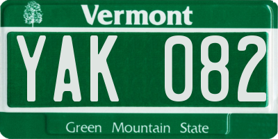 VT license plate YAK082