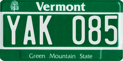 VT license plate YAK085
