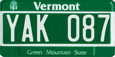VT license plate YAK087