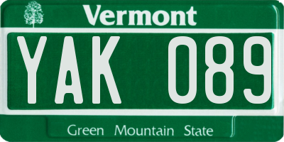 VT license plate YAK089